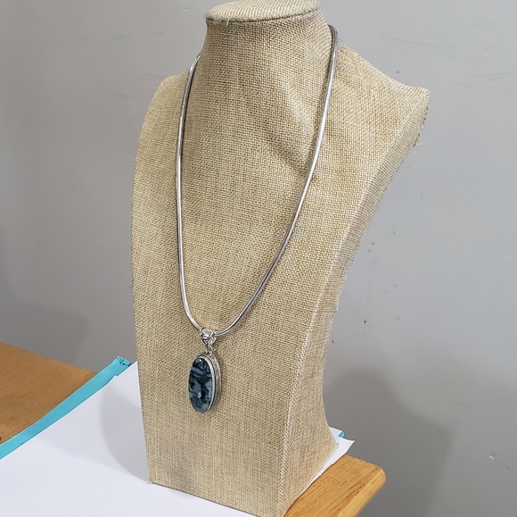 Natural Moss Agate Gem 925 Silver Handmade Thick Heavy Long Pendant Necklace - Picture 9 of 16